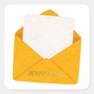 Sticker Carré Joyeux 40e Anniversaire Enveloppe Dorée Carte de N