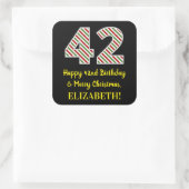 Sticker Carré Joyeux 42e anniversaire & Joyeux Noël, Nom personn (Sac)