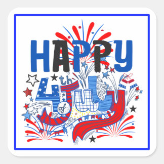 Sticker Carré Joyeux 4 juillet Feux d'artifice USA-63261