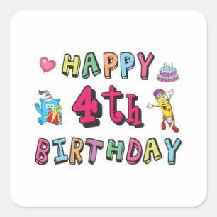 Sticker Carré Joyeux 4e anniversaire 4 ans de voeux