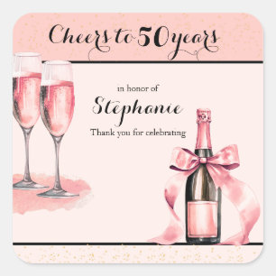 Sticker Carré Joyeux 50 Ans Anniversaire Champagne Rose
