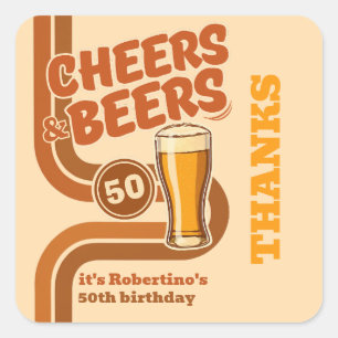 Sticker Carré Joyeux 50e anniversaire Cheers & Beers