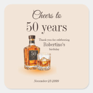 Sticker Carré Joyeux 50e anniversaire pour homme Thème Whisky