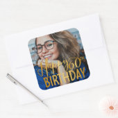 Sticker Carré Joyeux 60e anniversaire Script photo personnalisée (Enveloppe)
