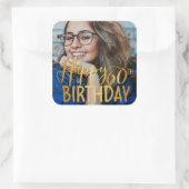 Sticker Carré Joyeux 60e anniversaire Script photo personnalisée (Sac)