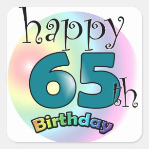 Sticker Carré Joyeux 65e anniversaire (blauw)