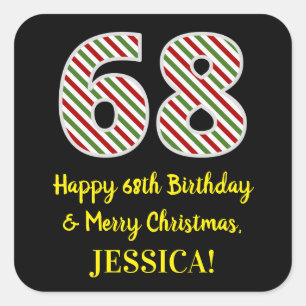 Sticker Carré Joyeux 68e anniversaire & Joyeux Noël, Nom personn