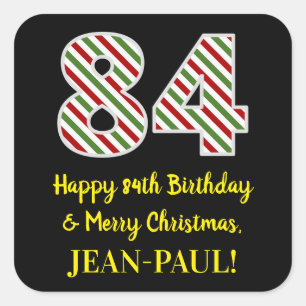 Sticker Carré Joyeux 84e anniversaire et Joyeux Noël, Nom perso