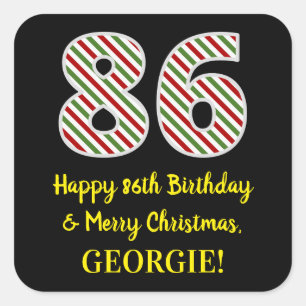 Sticker Carré Joyeux 86e anniversaire & Joyeux Noël, Nom personn