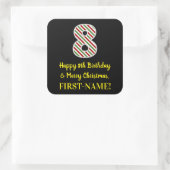 Sticker Carré Joyeux 8e anniversaire & Joyeux Noël, Nom personna (Sac)