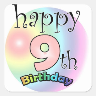 Sticker Carré Joyeux 9e anniversaire (roze)
