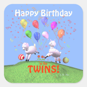 Sticker Carré Joyeux agneaux d'anniversaire pour jumeaux