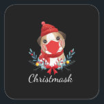Sticker Carré Joyeux Amoureux des chiens de Noël Bulldog portant<br><div class="desc">Joyeux Amoureux des chiens de Noël Bulldog portant un masque facial. Cadeau pour amoureux de Bulldog,  offrez un cadeau pour amoureux de Bulldog,  il les aidera à se sentir heureux!</div>