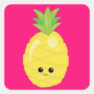 Sticker Carré Joyeux ananas Kawaii