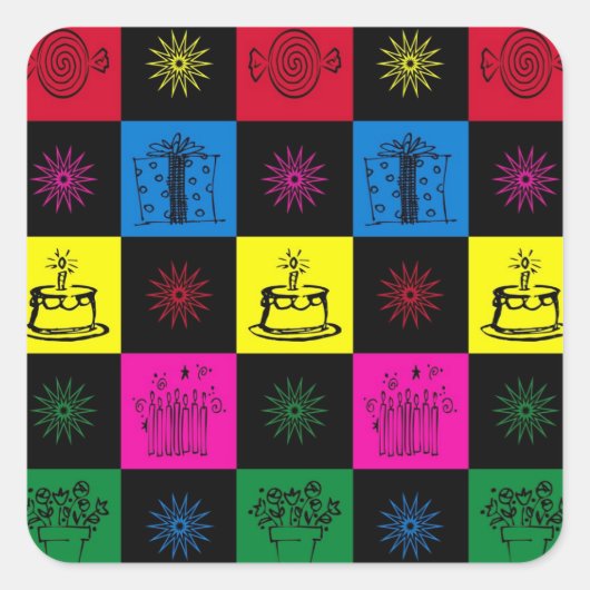 Sticker Carré Joyeux anniversaire (Devant)