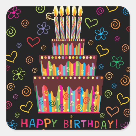 Sticker Carré Joyeux anniversaire (Devant)