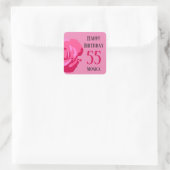 Sticker Carré Joyeux anniversaire 55 "Nom" Rose rose (Sac)