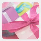 Sticker Carré Joyeux Anniversaire Avec Présents (Devant)