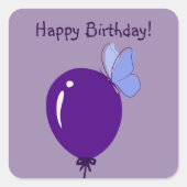 Sticker Carré Joyeux anniversaire ! Ballons violets et papillon  (Devant)