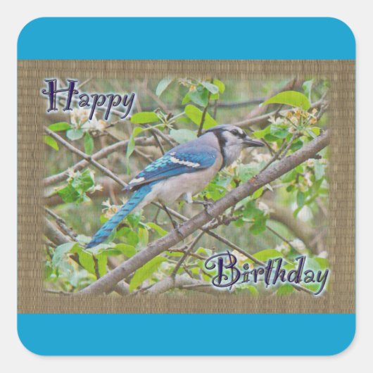 Sticker Carré Joyeux anniversaire Blue Jay (Devant)