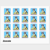 Sticker Carré Joyeux Anniversaire Boston Terrier Cupcakes Sticke (Feuille)