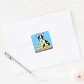 Sticker Carré Joyeux Anniversaire Boston Terrier Cupcakes Sticke (Enveloppe)