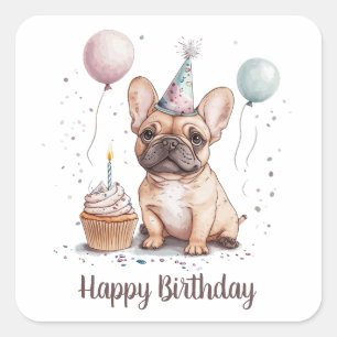Sticker Carré Joyeux Anniversaire Bouledogue Français