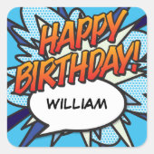 Sticker Carré Joyeux Anniversaire Bulle de Texte Fun Retro Bande (Devant)