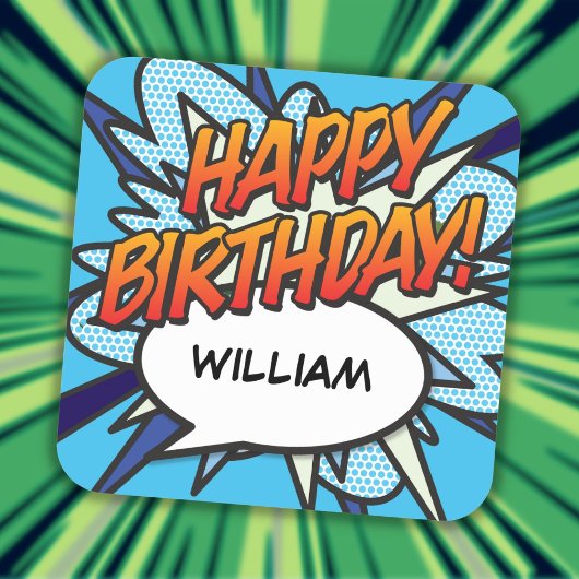 Sticker Carré Joyeux Anniversaire Bulle de Texte Fun Retro Bande