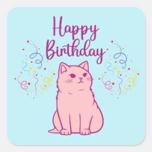 Sticker Carré Joyeux Anniversaire Chat