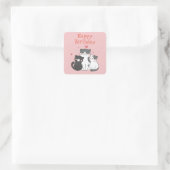 Sticker Carré Joyeux Anniversaire Chat Mignon Rose  (Sac)