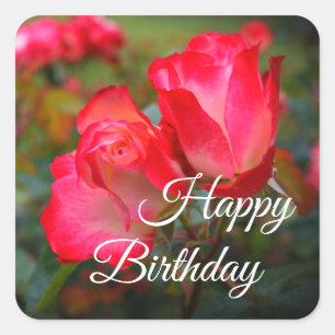 Sticker Carré Joyeux Anniversaire Cherry Parfait Rose #4-2 Stick