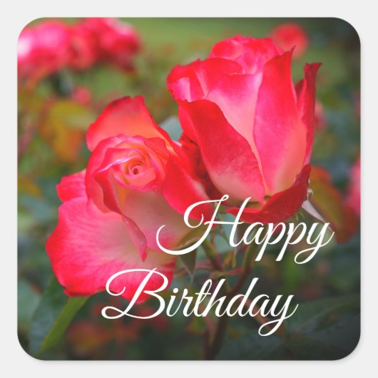 Sticker Carré Joyeux Anniversaire Cherry Parfait Rose #4-2 Stick (Devant)