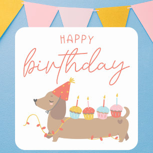 Sticker Carré Joyeux Anniversaire Chien moderne Anniversaire