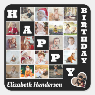 Sticker Carré Joyeux anniversaire Custom 21 Photo Collage Cadeau