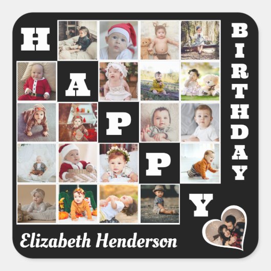 Sticker Carré Joyeux anniversaire Custom 21 Photo Collage Cadeau (Devant)