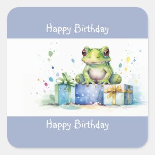 Sticker Carré Joyeux Anniversaire Cute Grenouille verte avec cad