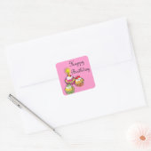 Sticker Carré Joyeux Anniversaire Cute Party Cakes (Enveloppe)