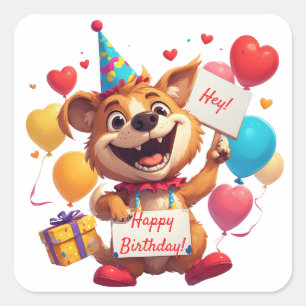 Sticker Carré Joyeux Anniversaire de Chien avec Ballons 🎂