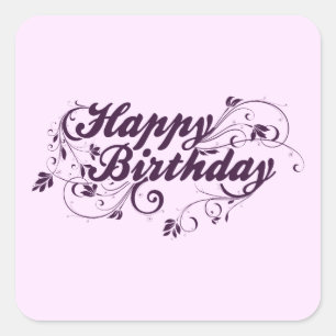 Sticker Carré Joyeux Anniversaire de tourbillons violets