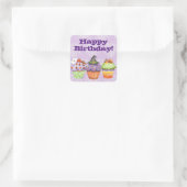 Sticker Carré Joyeux Anniversaire Des Cupcakes D'Halloween Viole (Sac)