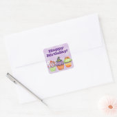 Sticker Carré Joyeux Anniversaire Des Cupcakes D'Halloween Viole (Enveloppe)