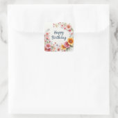 Sticker Carré Joyeux Anniversaire Élégante couronne florale (Sac)