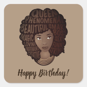 Sticker Carré Joyeux anniversaire ! Encourager les femmes noires