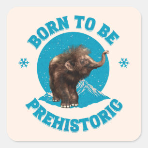 Sticker Carré Joyeux Anniversaire Enfant Mammouth Préhistorique