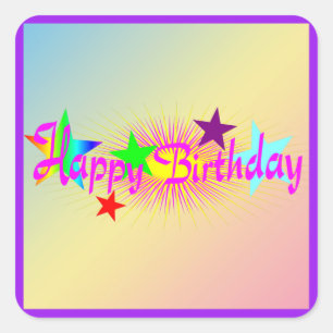 Sticker Carré Joyeux anniversaire et étoiles -