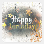 Sticker Carré Joyeux Anniversaire Étoiles Ballons Et Cadeaux (Devant)