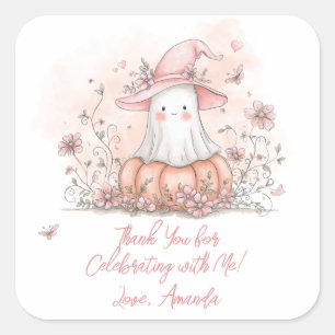 Sticker Carré Joyeux Anniversaire Fantôme Mignon Personnalisé Re
