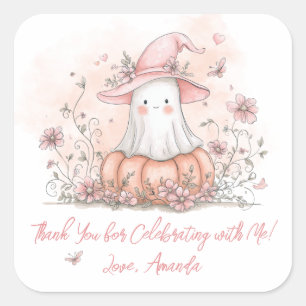 Sticker Carré Joyeux Anniversaire Fantôme Mignon Personnalisé Re