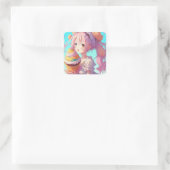 Sticker Carré Joyeux Anniversaire Fille Anime avec Cupcake Whims (Sac)